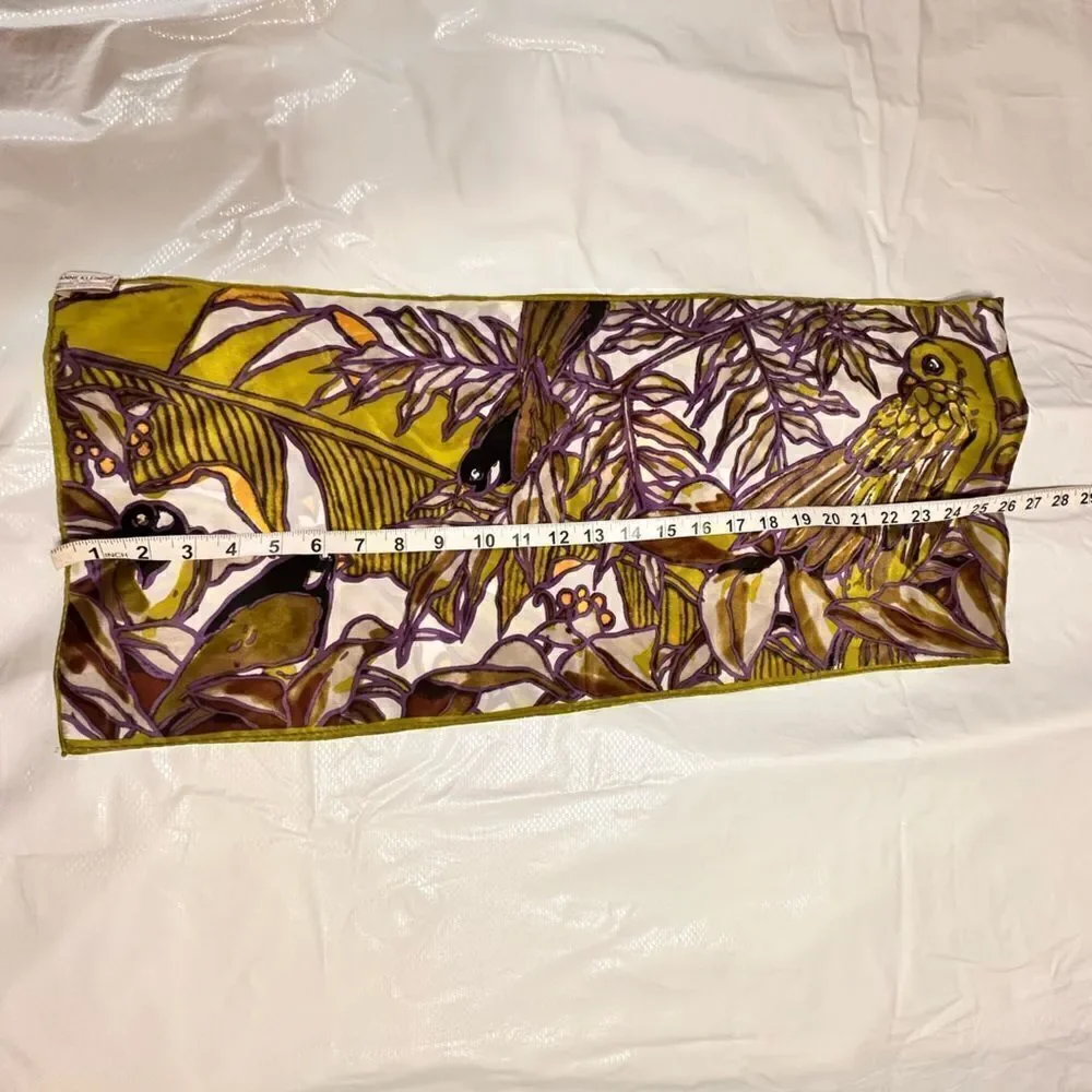 Vtg 80s Anne Klein for Vera Neumann Silk Tropical Birds Rectangular neck Scarf